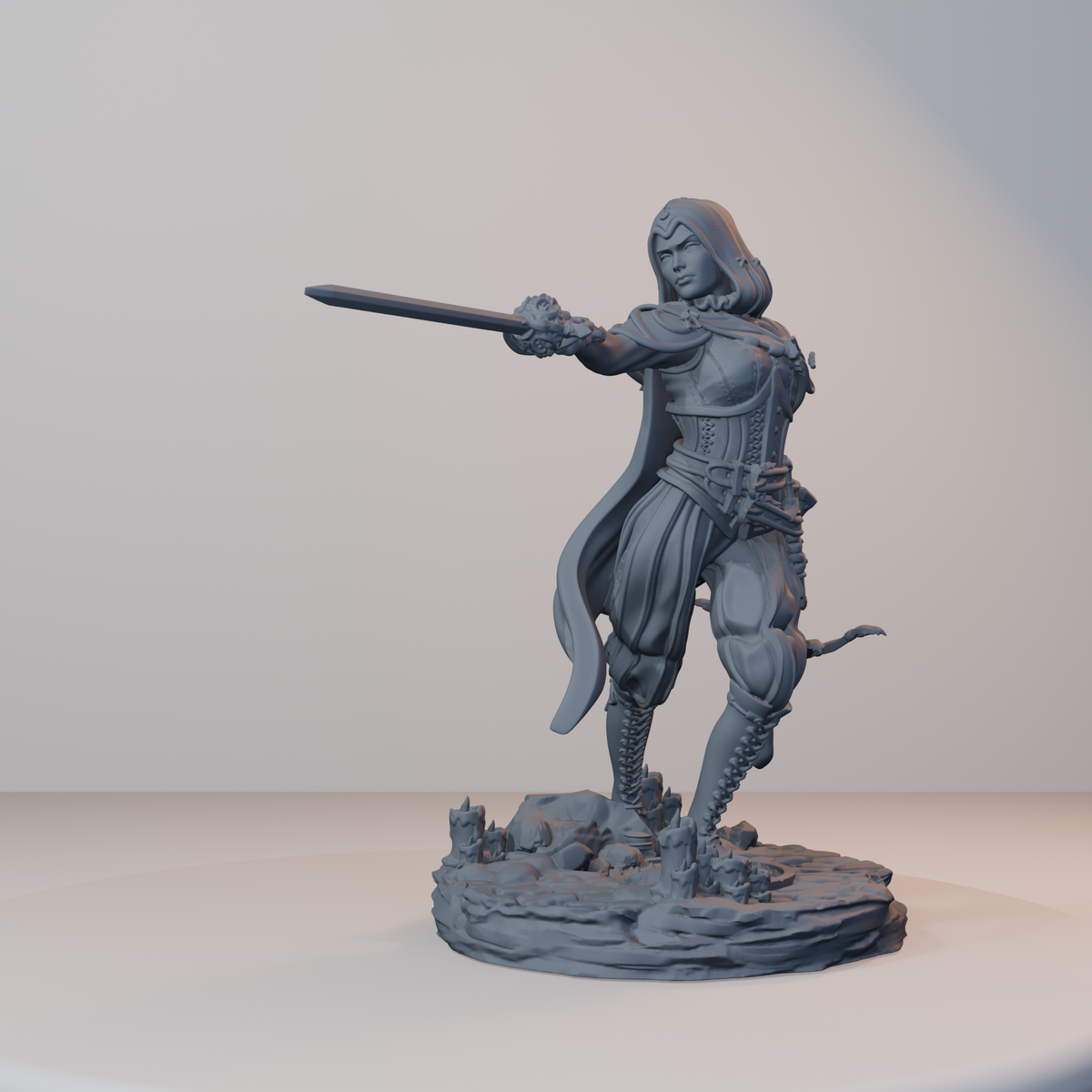 Archvillain Heroes Fantasy Miniatures - Isabetta of the Dawn (rapier,cross,hood) - front right three-quarter view