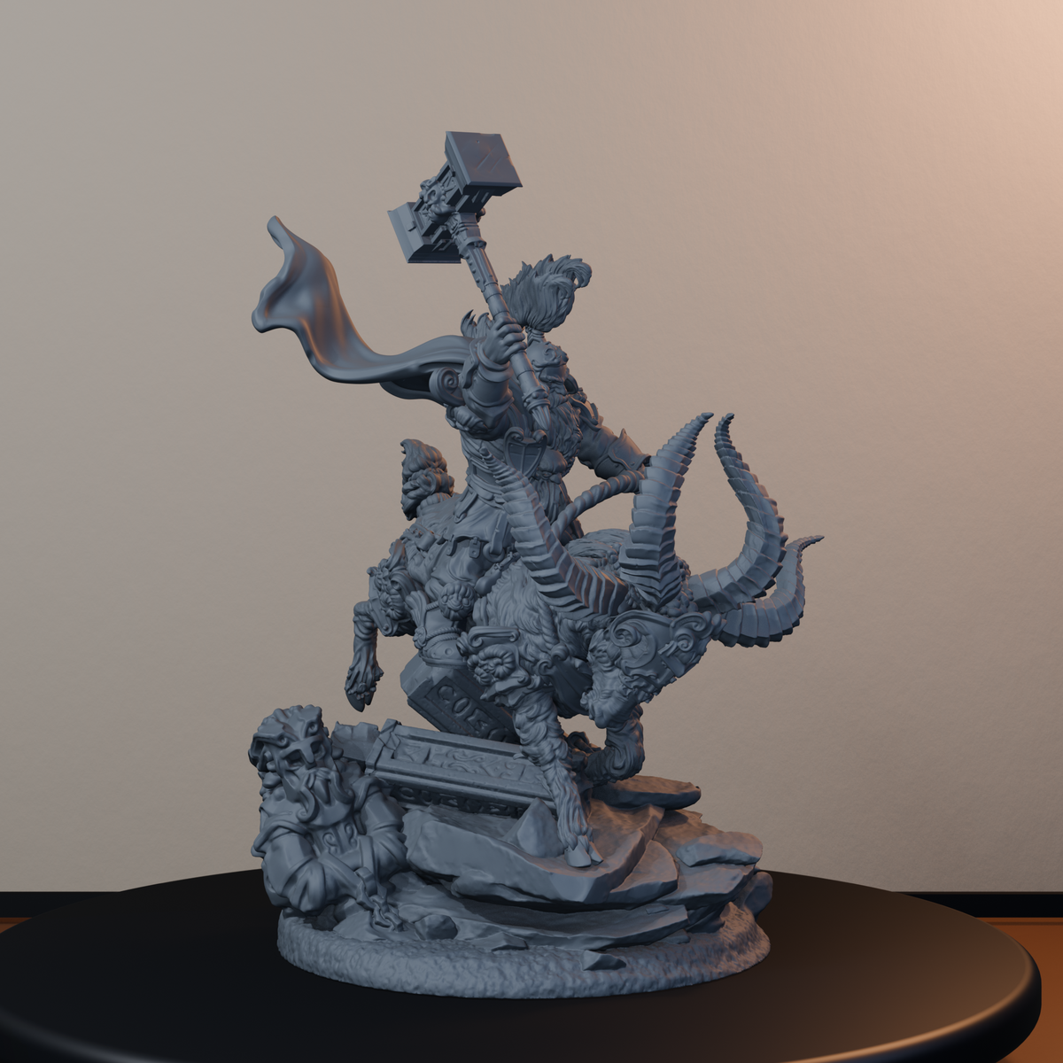Steelbreaker Warriors Ram Riders Dwarf Miniatures - Steelbreaker Ram Rider Pose 04 - front right three-quarter view