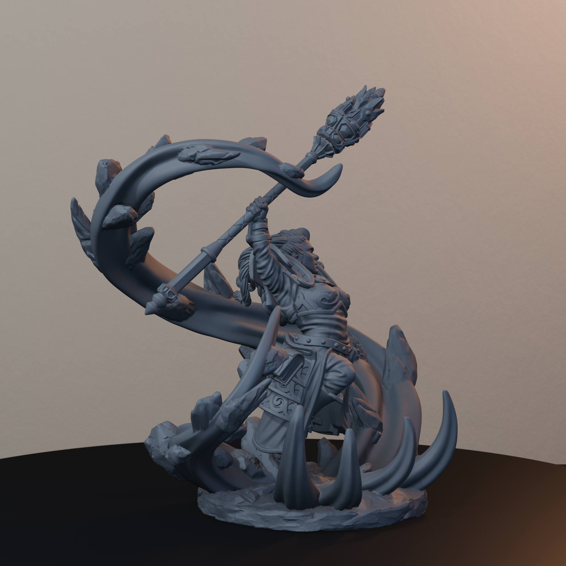 Geomancers Dwarf Miniatures - Geomancer Female Pose 02 - front right three-quarter view