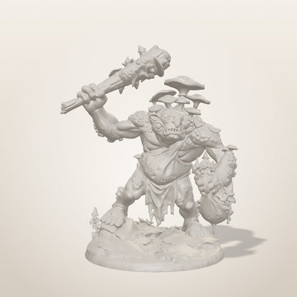 Fungal Troll miniature — front studio render of the unpainted sculpt, Late Night Miniatures