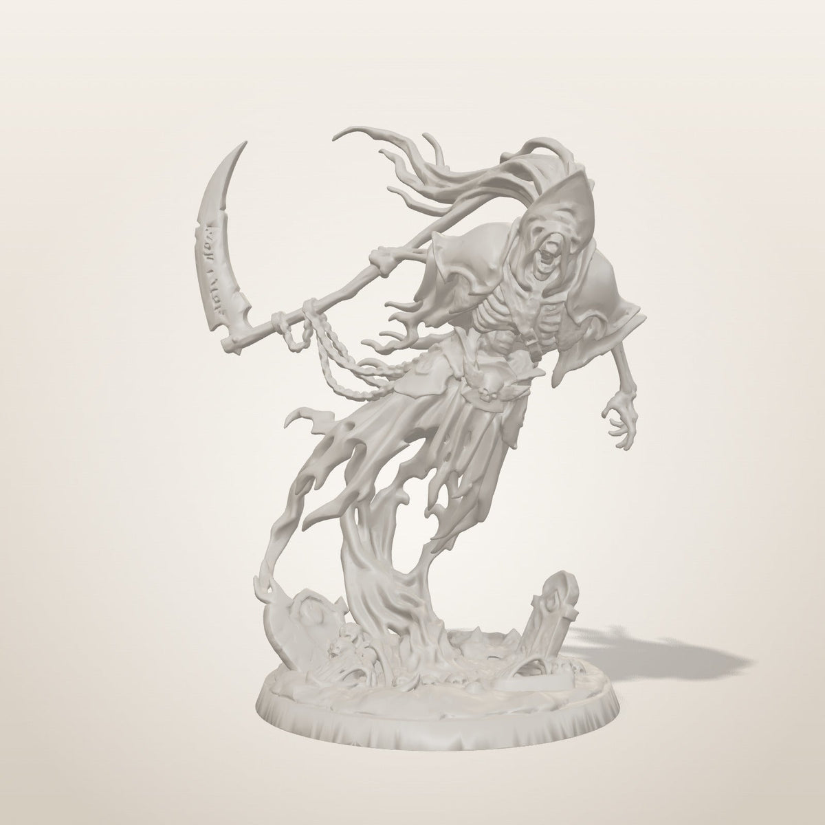 Ghost Collector miniature — front studio render of the unpainted sculpt, Late Night Miniatures