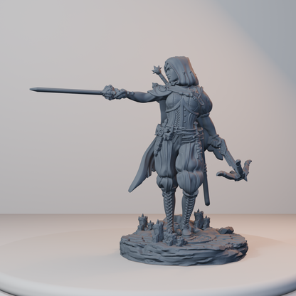 Archvillain Heroes Fantasy Miniatures - Isabetta of the Dawn (rapier,crossbow,hood) - hero view