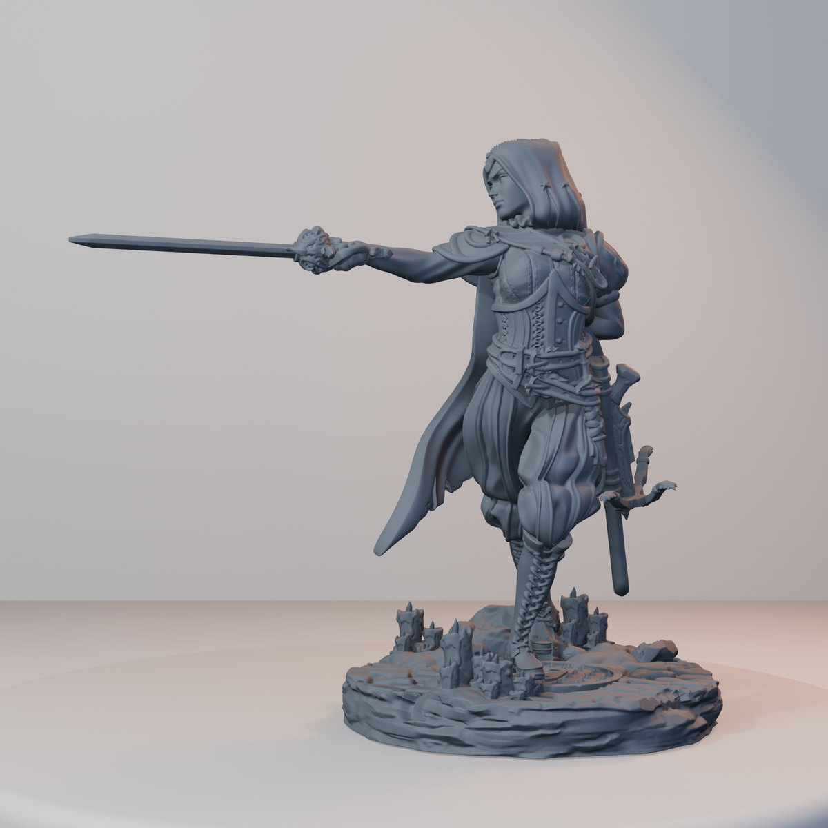 Archvillain Heroes Fantasy Miniatures - Isabetta of the Dawn (rapier,cross,hood) - hero view