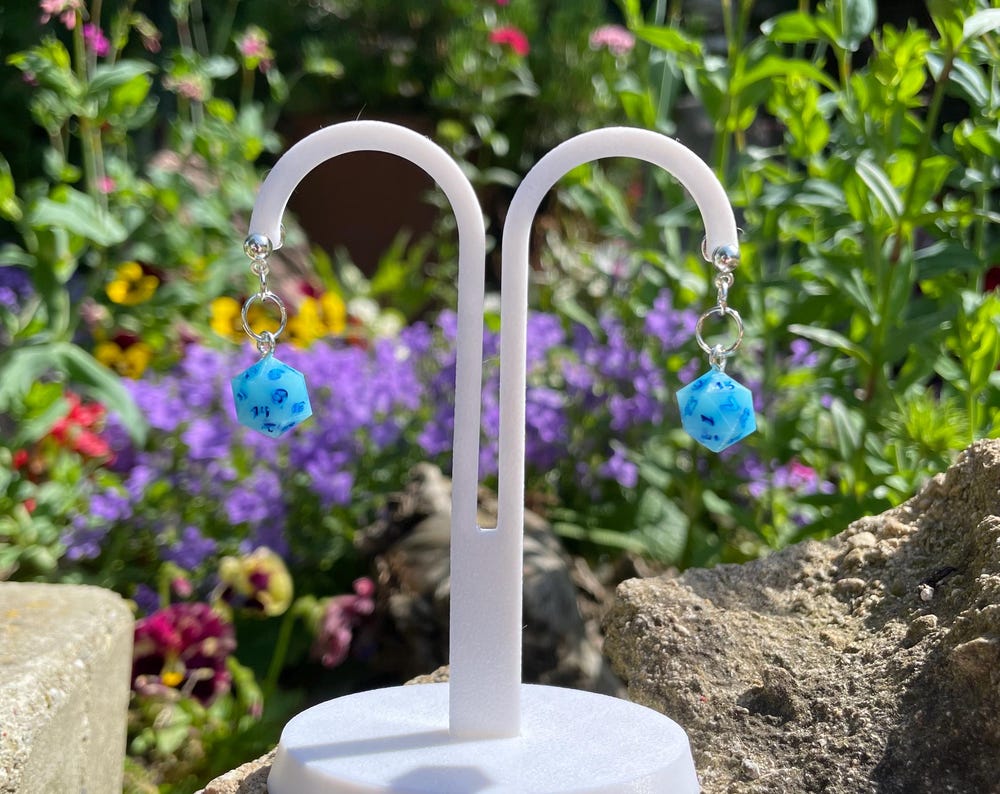 Handmade Dice Earrings - resin tabletop miniature front view