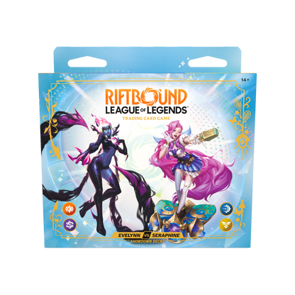 Riftbound Radiance Evelynn vs Seraphine Showdown retail box, English, alternate packaging view 1
