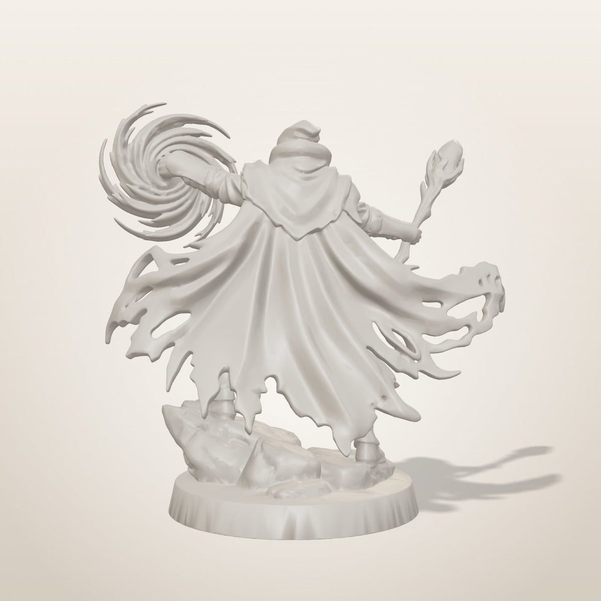 Portal Mage miniature — rear studio render of the unpainted sculpt, Late Night Miniatures