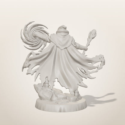 Portal Mage miniature — rear studio render of the unpainted sculpt, Late Night Miniatures