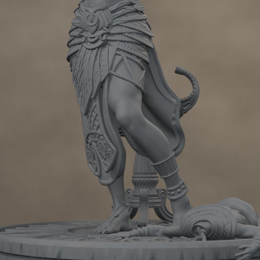 daughters of sekhmet egyptian fantasy miniatures - digital render of unpainted resin miniature - cinematic rise, 17 seconds