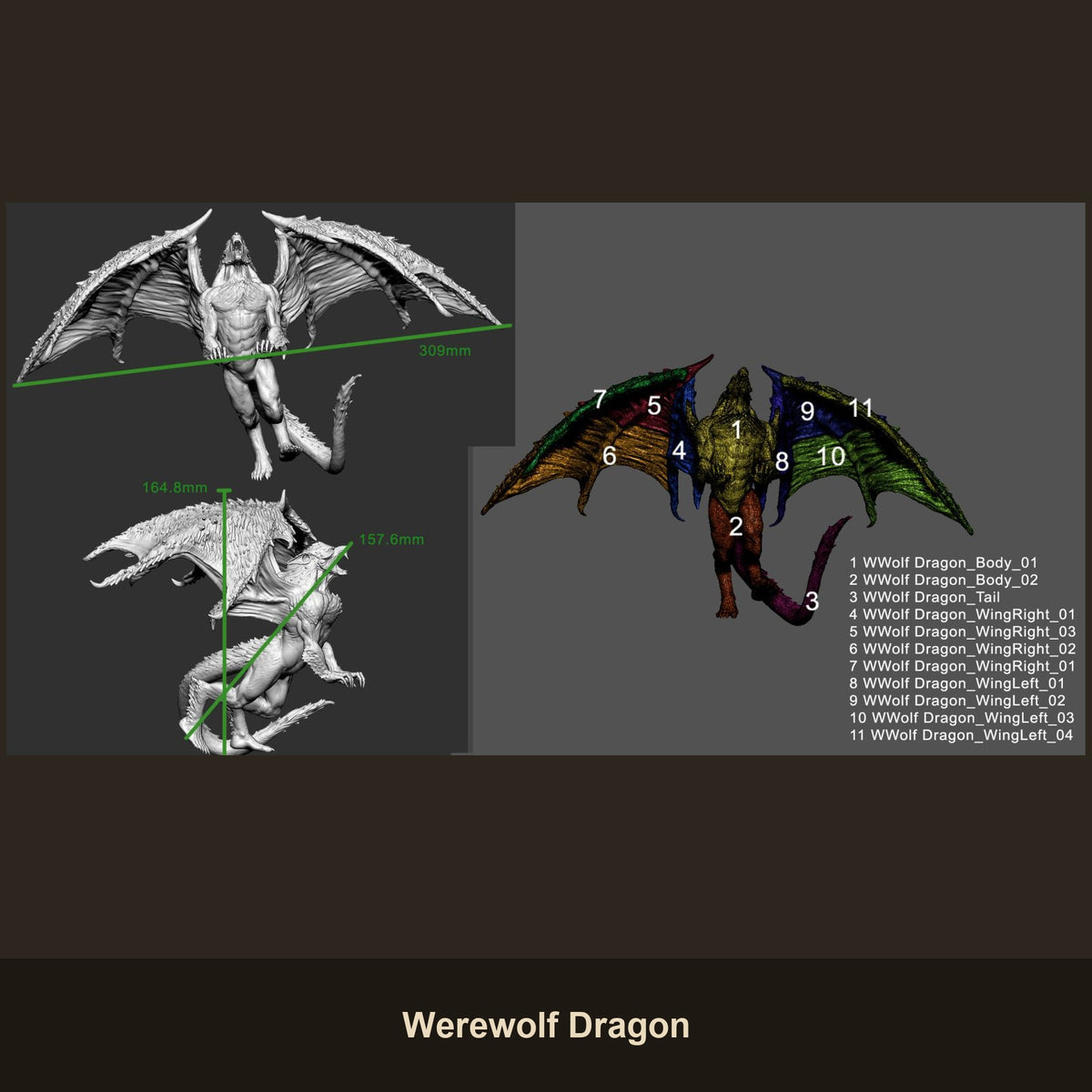 Werewolf Dragon Fantasy Miniatures - resin tabletop miniature front view
