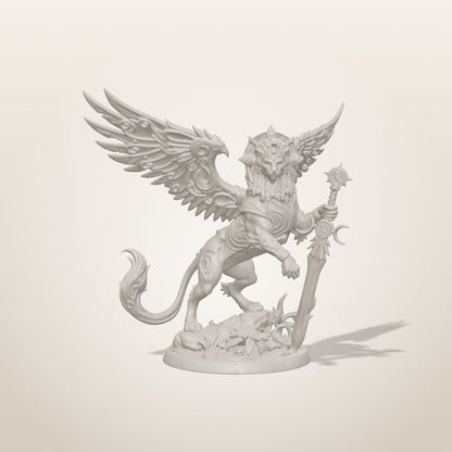 Sphinx miniature — front studio render of the unpainted sculpt, Late Night Miniatures