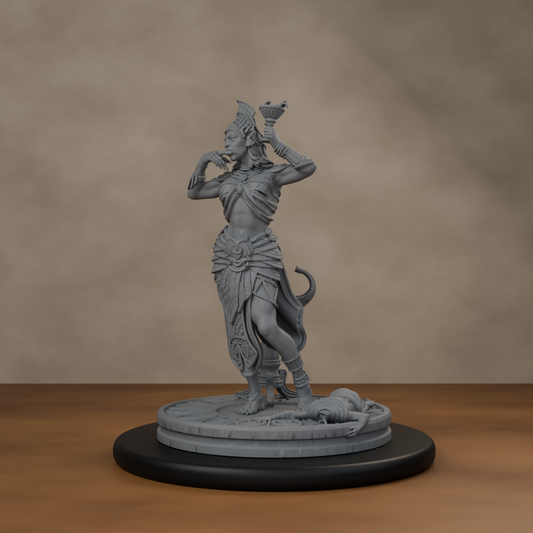 DaughtersOfSekhmet Pose 02 - digital render of unpainted gray resin miniature - hero view