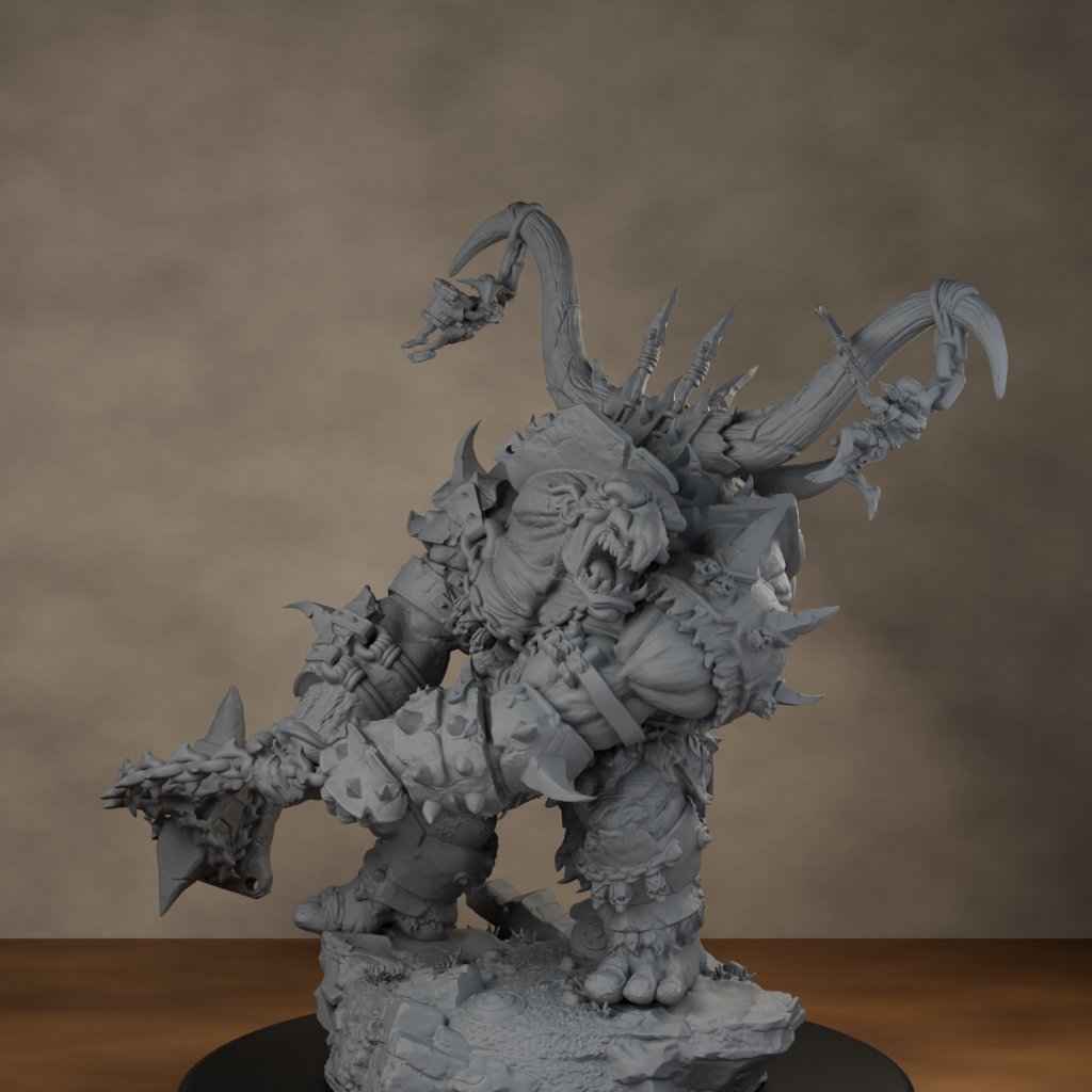 Ard One Stompa Pose 01 Gore - unpainted resin miniature digital render - high angle