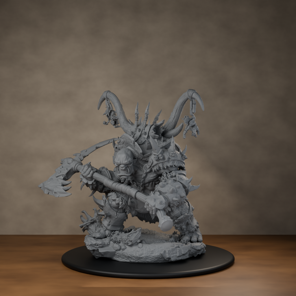 Ard One Stompa Pose 02 Nogore - unpainted resin miniature digital render - front left 3q