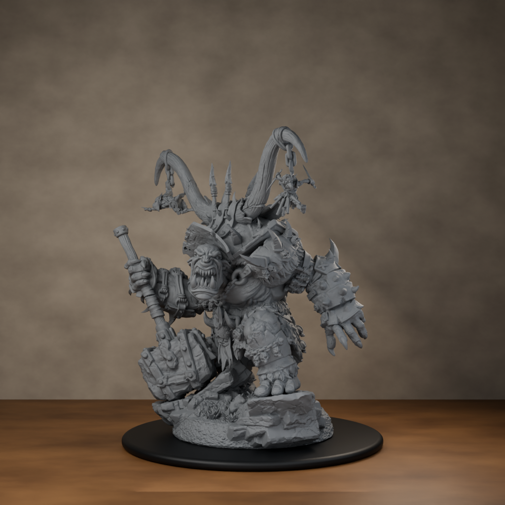 Ard One Stompa Pose 04 Gore - unpainted resin miniature digital render - side