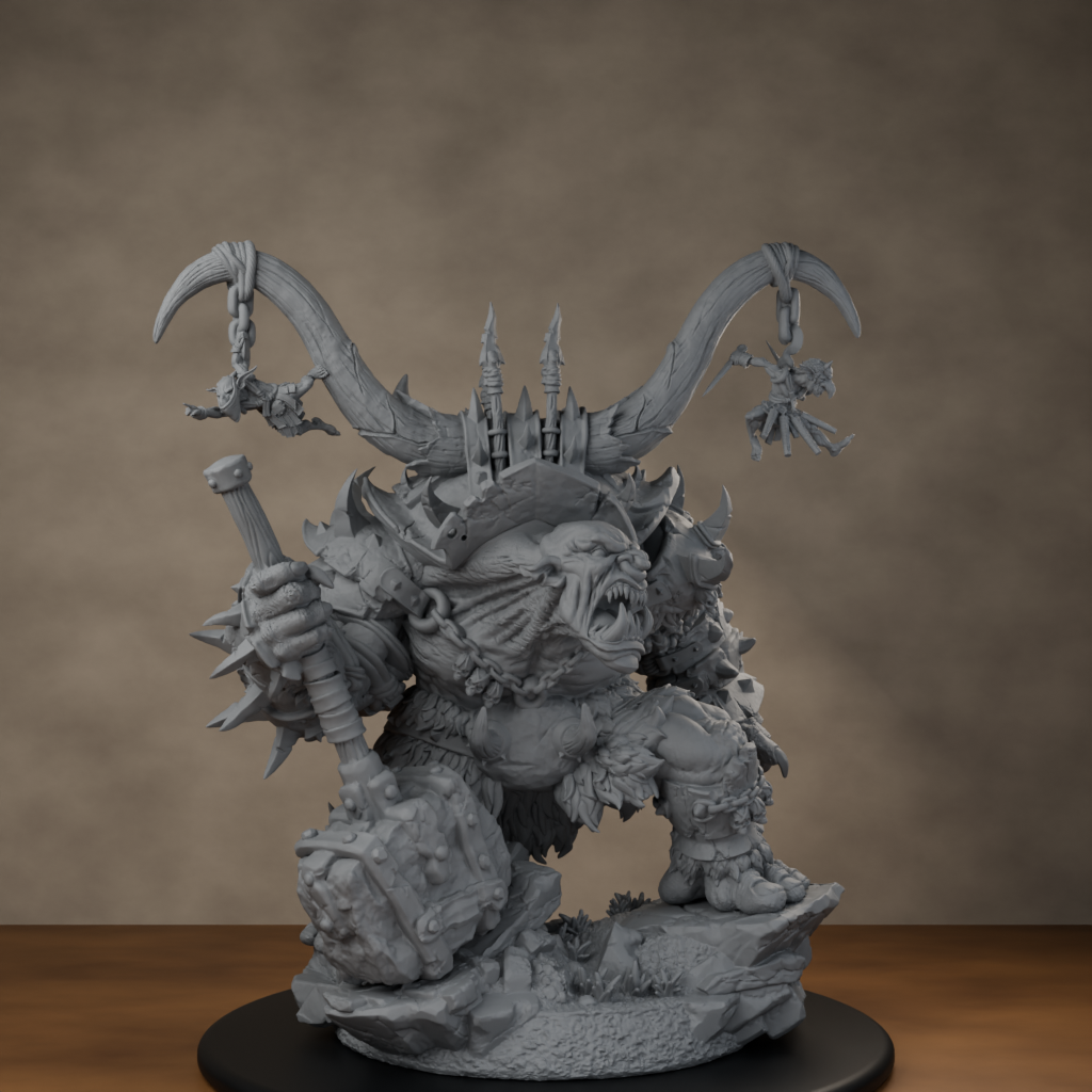 Ard One Stompa Pose 04 Nogore - unpainted resin miniature digital render - low angle