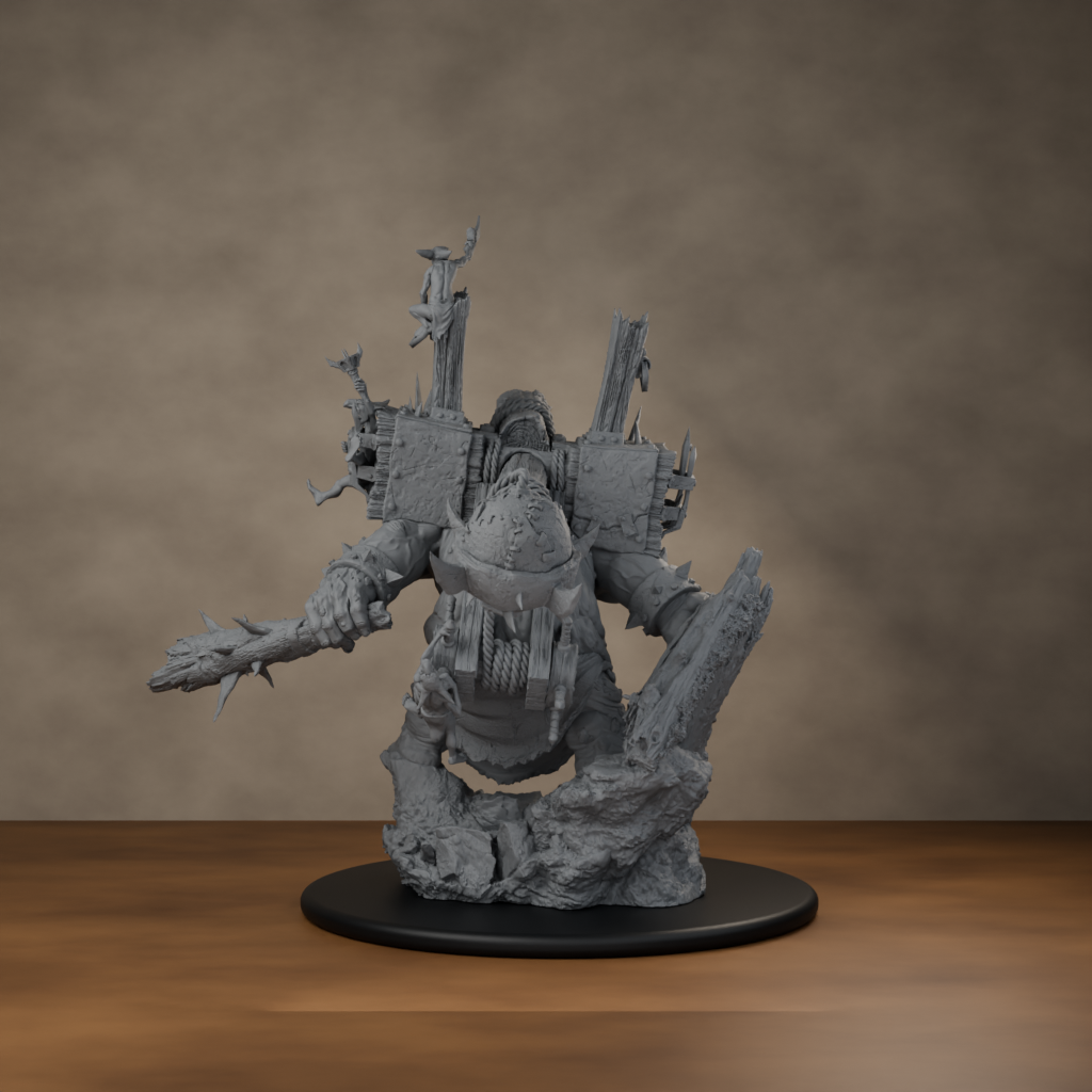 Big'un Flinga - unpainted resin miniature digital render - back left 3q