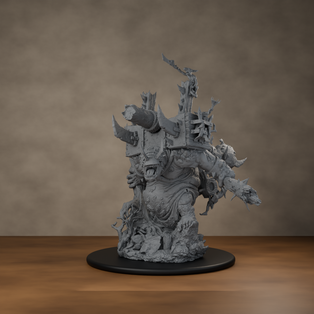 Big'un Flinga - unpainted resin miniature digital render - hero view