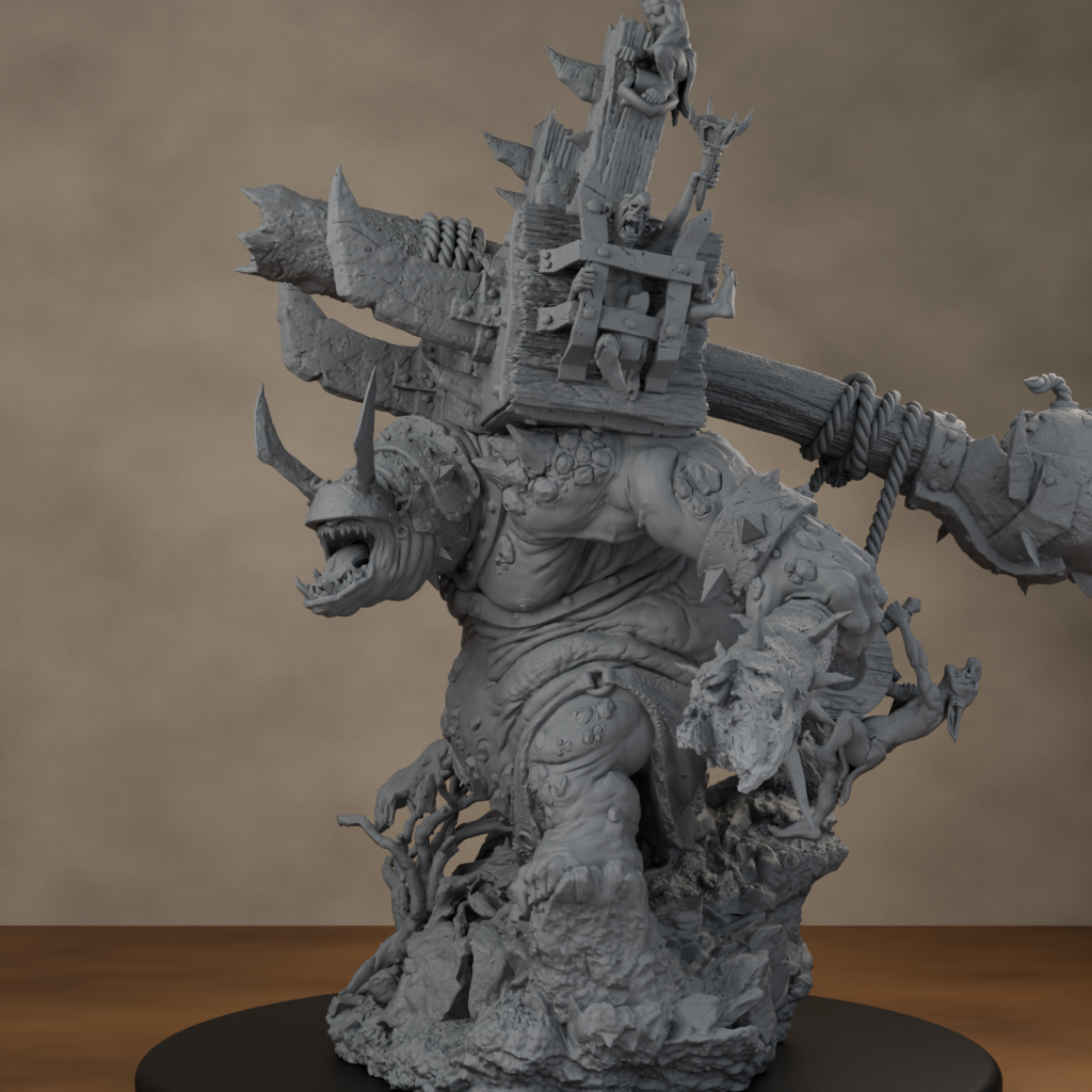 Big'un Flinga - unpainted resin miniature digital render - detail base