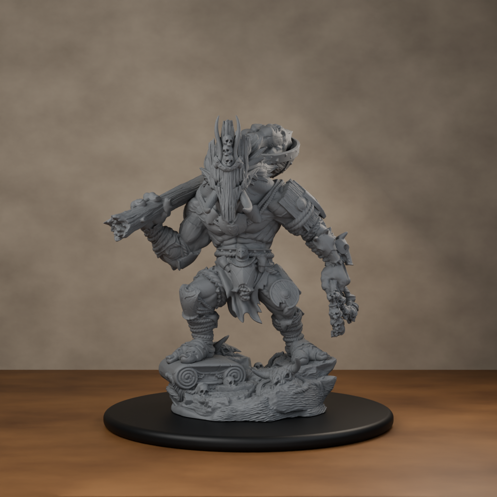 Blackspring Troll Pose 01 - unpainted resin miniature digital render - scale on wheel