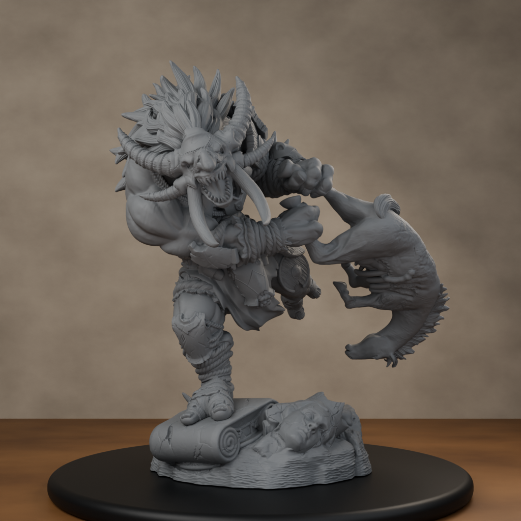 Blackspring Troll Pose 02 - unpainted resin miniature digital render - low angle