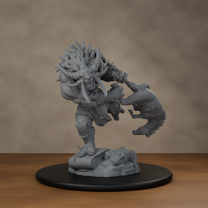 Blackspring Troll Pose 02 - unpainted resin miniature digital render - scale on wheel