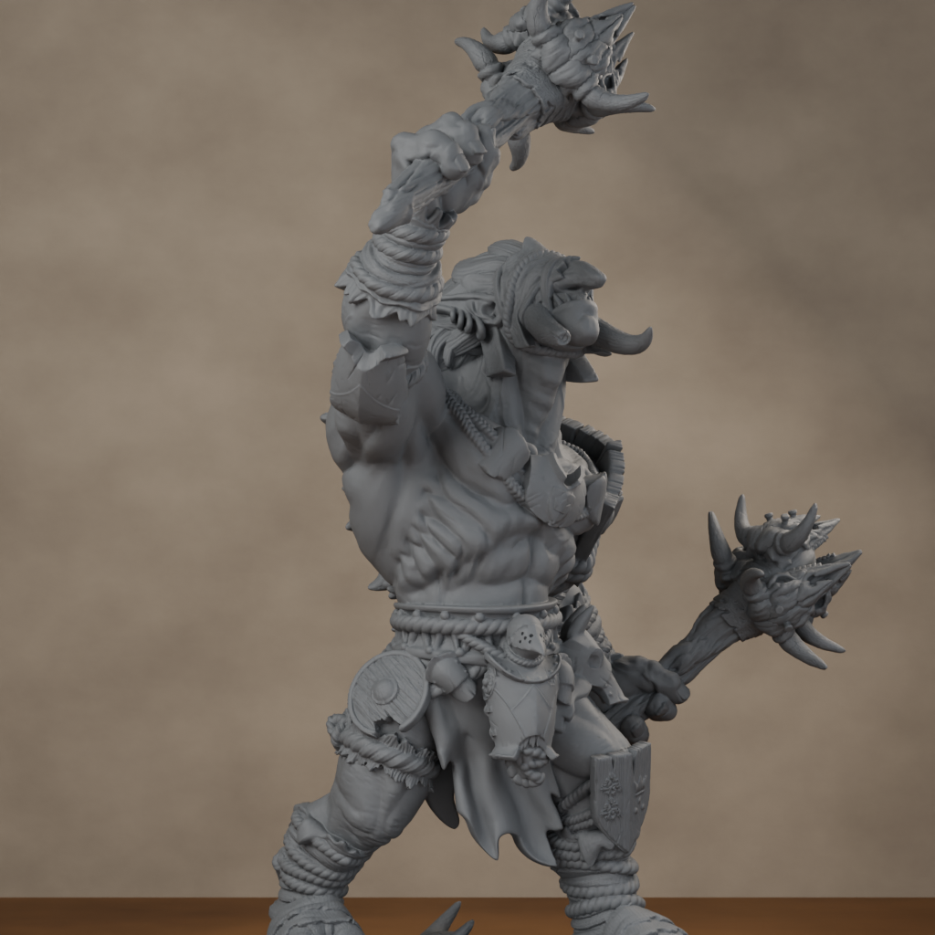 Blackspring Troll Pose 03 - unpainted resin miniature digital render - detail weapon
