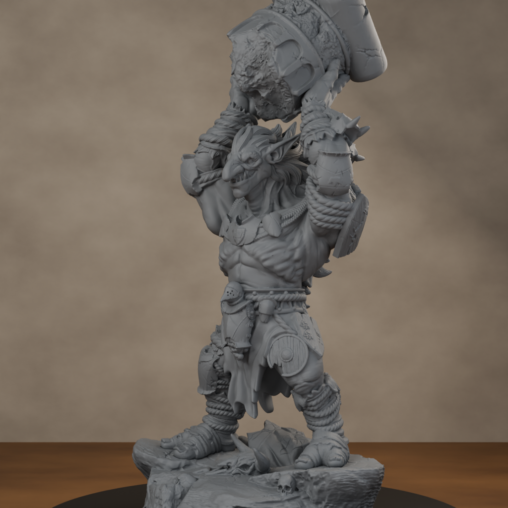 Blackspring Troll Pose 04 - unpainted resin miniature digital render - detail base