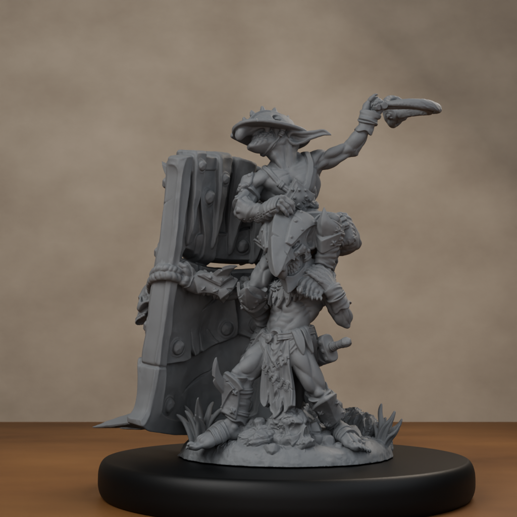 Blocknsock Chucks Pose 02 - unpainted resin miniature digital render - low angle