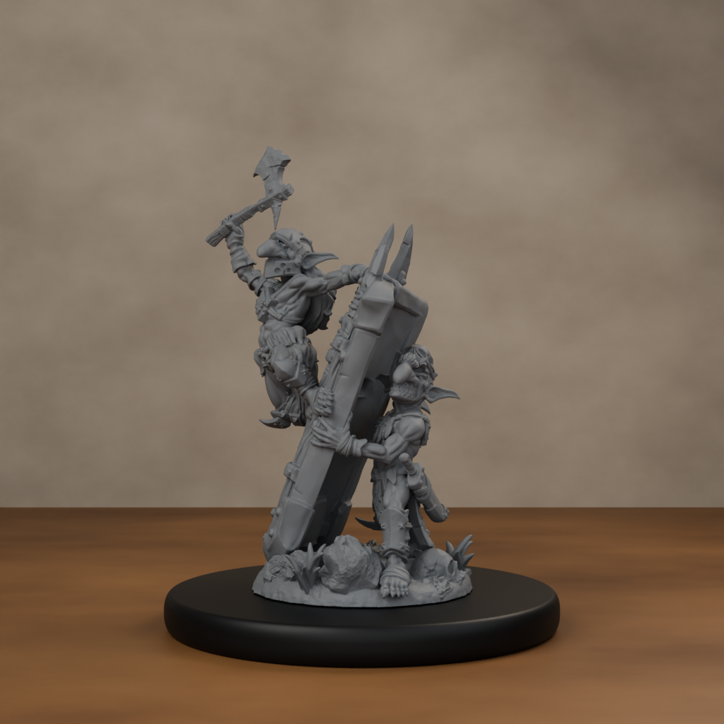 Blocknsock Chucks Pose 03 - unpainted resin miniature digital render - front left 3q