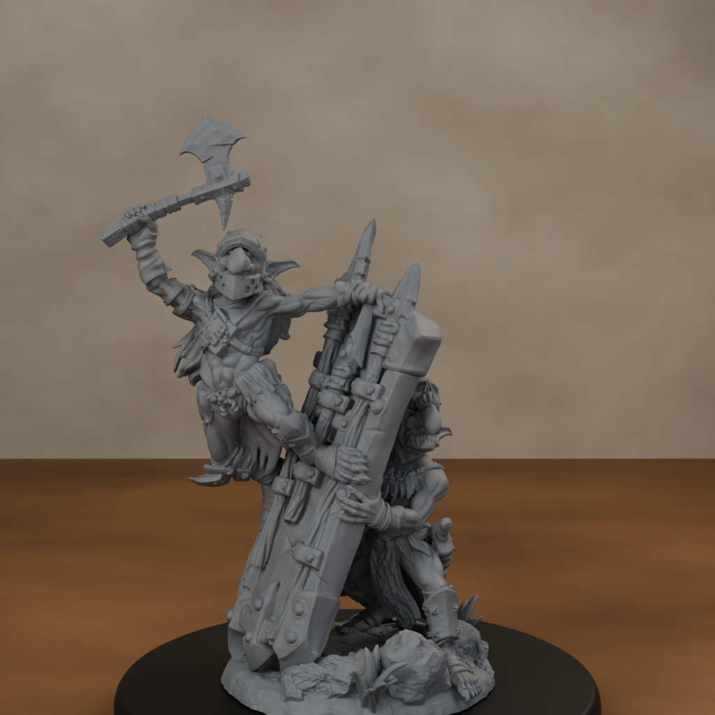 Blocknsock Chucks Pose 03 - unpainted resin miniature digital render - high angle