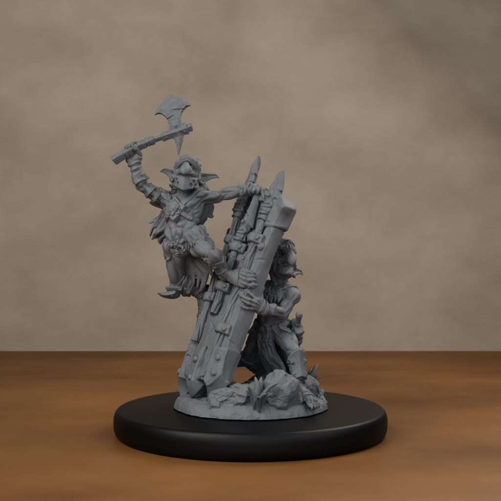 Blocknsock Chucks Pose 03 - unpainted resin miniature digital render - scale on wheel