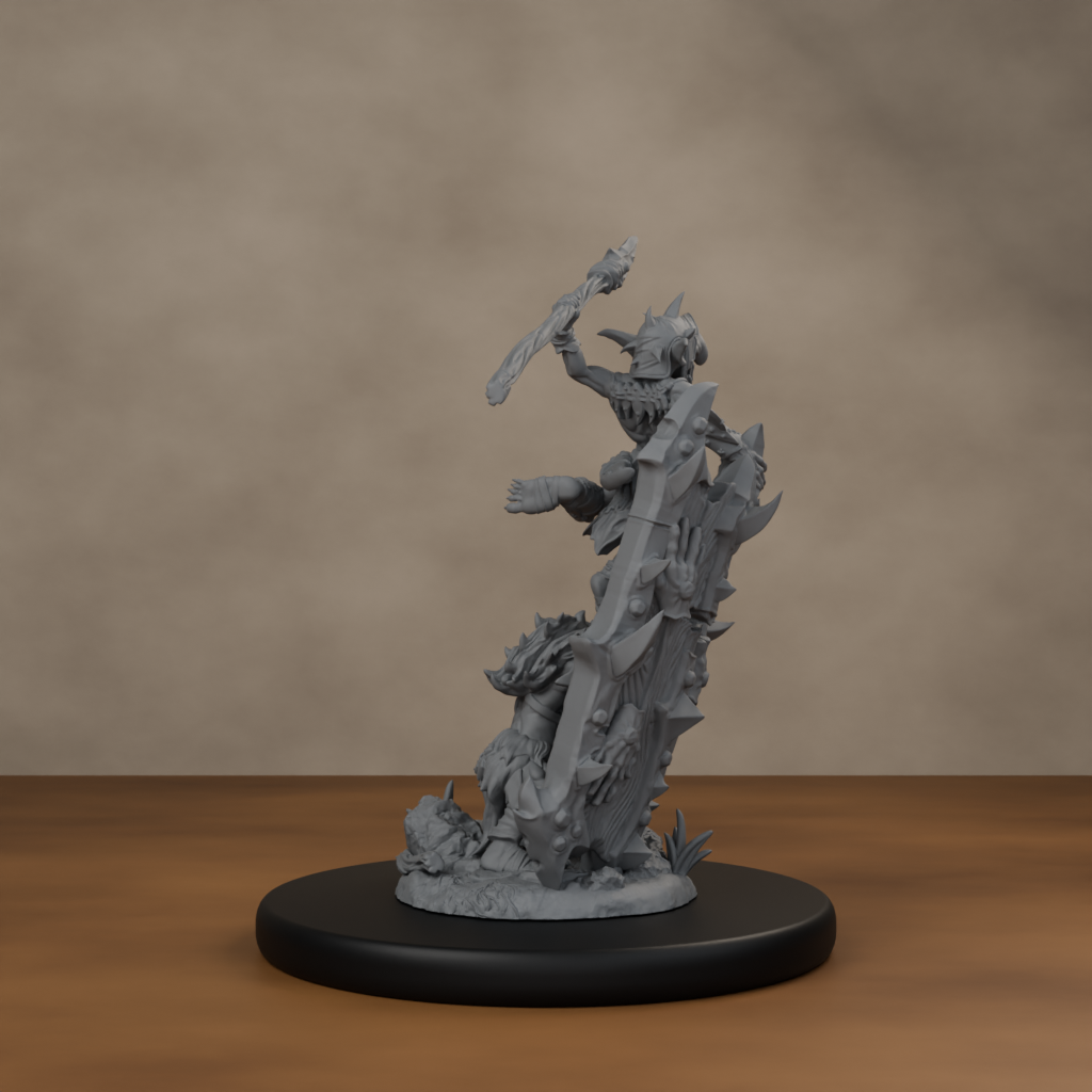 Blocknsock Chucks Pose 04 - unpainted resin miniature digital render - back right 3q